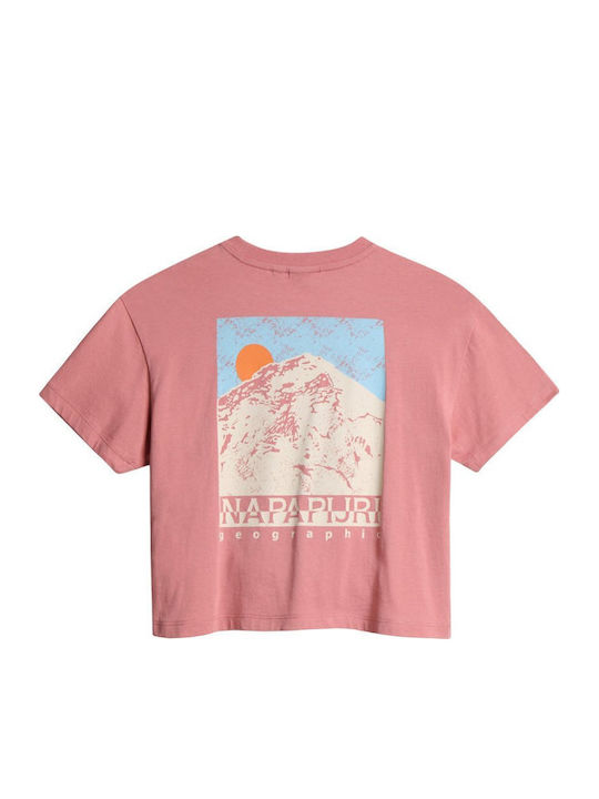 S-Cenepa Γυναικείο Καλοκαιρινό Crop Top Βαμβακερό Κοντομάνικο Ροζ