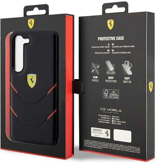 Ferrari Hot Stamp Lines Umschlag Rückseite Kunststoff / Silikon Schwarz (Galaxy S23)