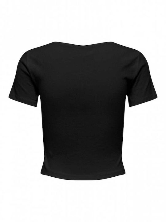 Only Women's Summer Crop Top Cotton Short Sleeve Black