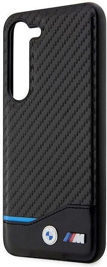 BMW Carbon Umschlag Rückseite Leder / Kunststoff / Silikon Schwarz (Galaxy S23)