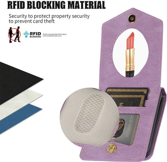 Rhombic Texture Back Cover Synthetic Leather with Strap Purple (Galaxy Z Flip3)