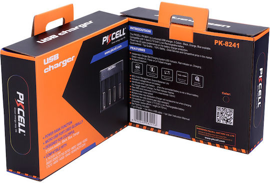 Pkcell PK-8241 USB Charger 4 Batteries Li-ion Size 18650/16340/26650/14500