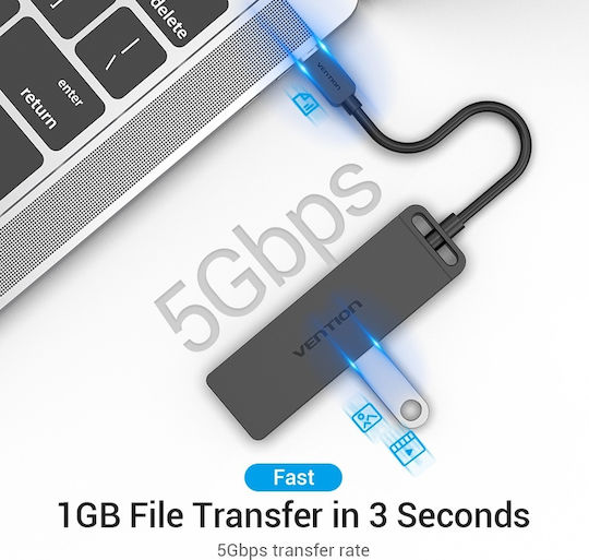 Vention Hub 4 Θυρών USB 3.0 με σύνδεση USB-C