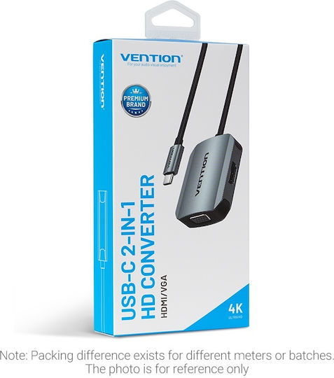 Vention Конвертор USB-C мъжки към HDMI / VGA женски Сив 1бр TDIHB
