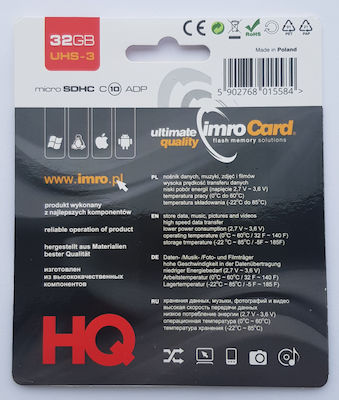 IMRO microSDHC 32GB Clasa 10 UHS-III cu adaptor