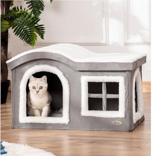 Pawhut Căsuță Pentru Pisici Gri 63.5x37x40cm
