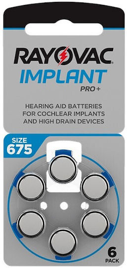 Rayovac Implant Pro+ Μπαταρίες Ακουστικών Βαρηκοΐας 675 1.45V 6τμχ