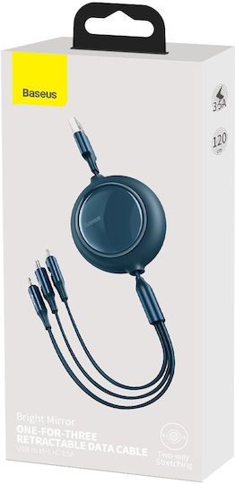 Baseus Starspeed Braided USB to Lightning / Type-C / micro USB Cable 3.5A Μαύρο 1.2m