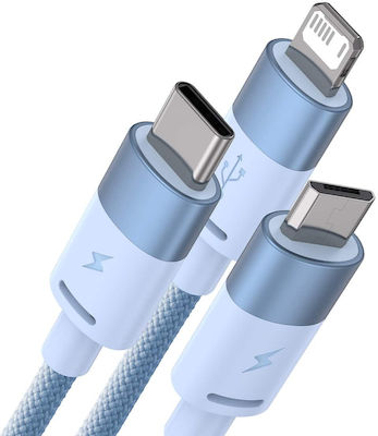 Baseus Starspeed Braided USB to Lightning / Type-C / micro USB 1.2m 3.5A Cable Blue