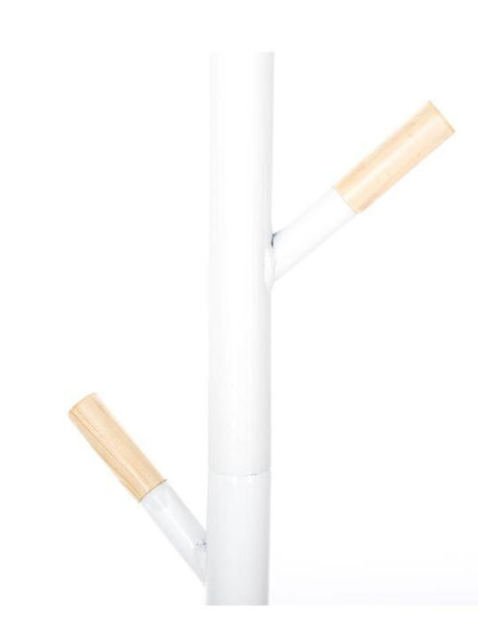 5Five Metallic Coat Rack White With 6 Wooden Hooks 40x40x175.5cm