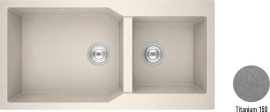 Crown Quadra Q-98 6798 6798-150 Drop-In Sink Left Synthetic Granite W100xD50cm Titanium