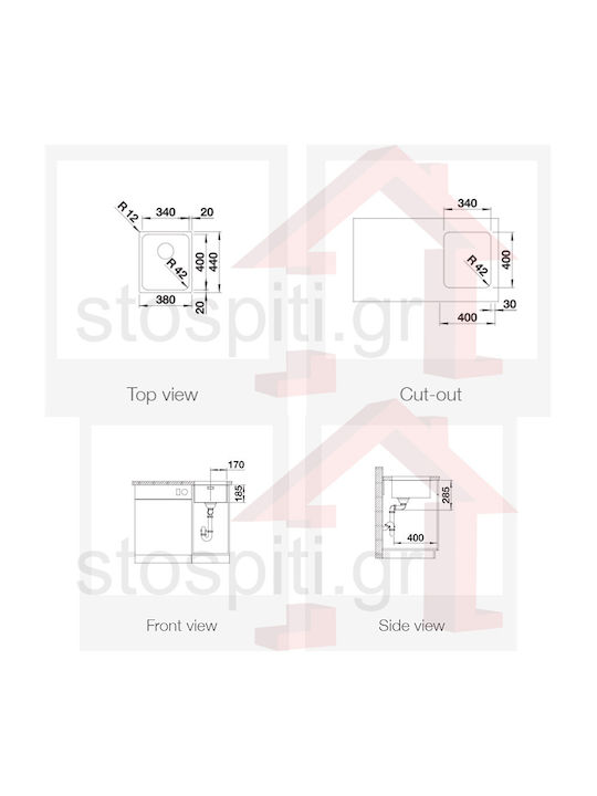 Blanco Solis 340-U 526115 Drop-In Sink Inox Brushed W38xD44cm Silver