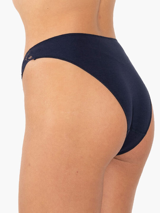 A.A UNDERWEAR Βαμβακερό Γυναικείο Slip με Δαντέλα Navy Μπλε