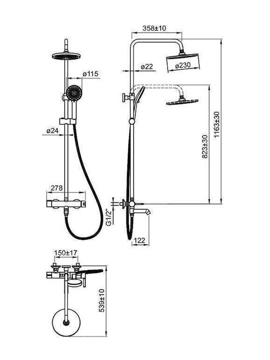 Fayans Phoenix-N Adjustable Shower Column with Mixer 80-120 Silver