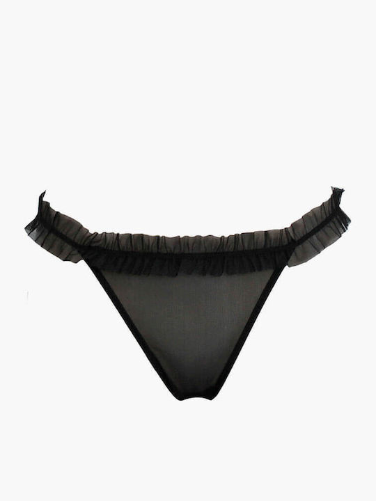 Γυναικεία String 2Pack με Δαντέλα Μαύρα