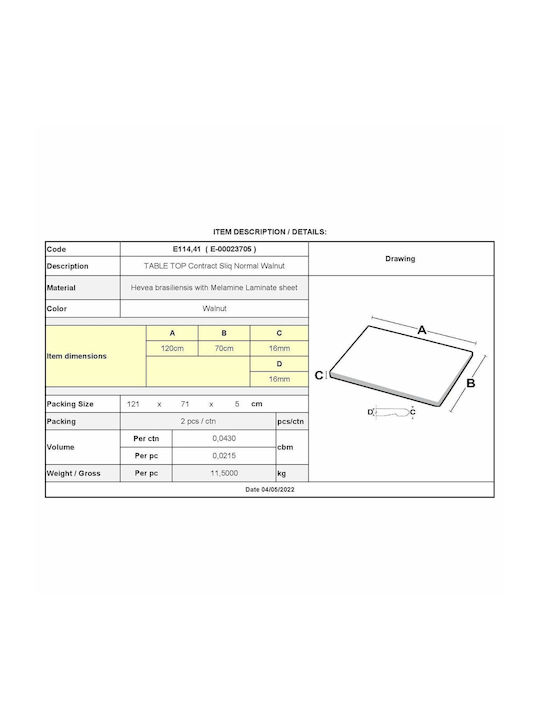 Woodwell Contract Sliq Rectangular Table Surface made of Particleboard Walnut 120x70x1.4cm Ε114,41 1pcs