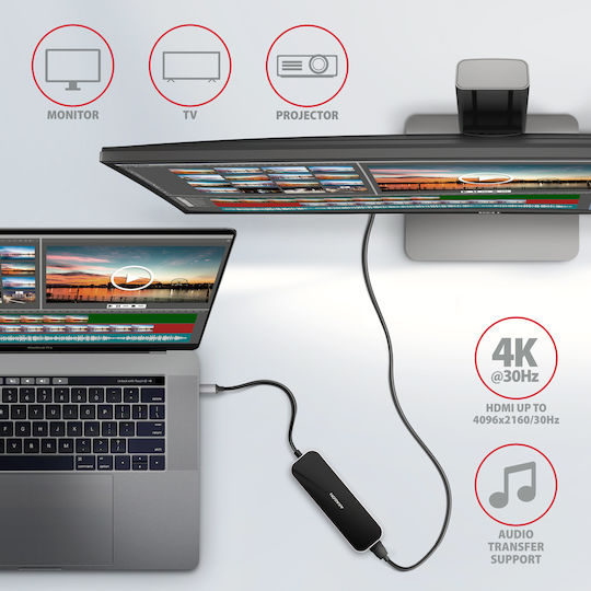 Axagon HMC-6H4A USB-C Docking Station mit HDMI 4K PD Schwarz