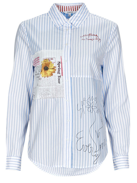 Women's Striped Long Sleeve Shirt Light Blue