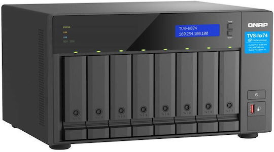 QNap TVS-h874 NAS Tower with 8 slots for HDD/M.2/SSD and 2 Ethernet ports