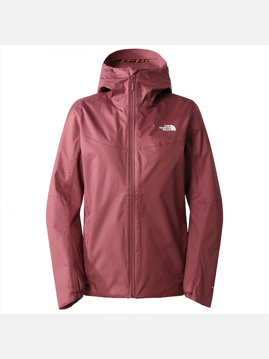Women's for Hiking Short Sports Jacket Waterproof and Windproof for Spring or Autumn with Hood Burgundy