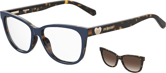 Moschino Plastic Eyeglass Frame Butterfly with Clip On Brown Tortoise MOL052/CS 086/HA