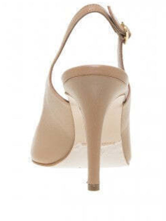 Mourtzi Leather Stiletto Camel High Heels with Strap