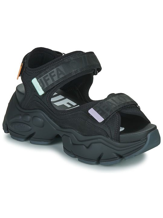 Buffalo Binary Damen Flache Sandalen Sportlich in Schwarz Farbe