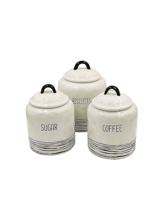 Karvounis Set of 2pcs Jars for Sugar / Coffee with Lid Ceramic White 11.5x11.5x16cm