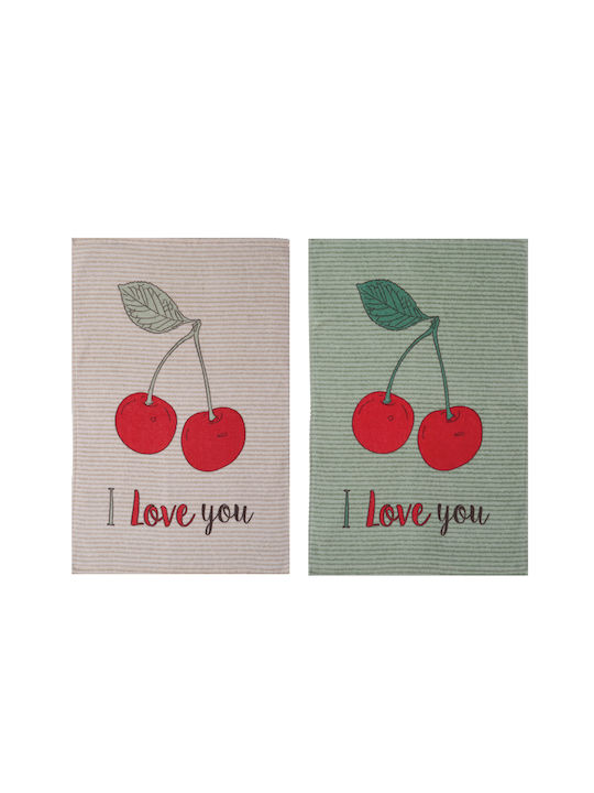 Nef-Nef Homeware Cherry Love Ποτηρόπανο από 100% Βαμβάκι σε Εκρού Χρώμα 40x60cm