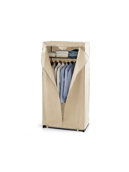 Fabric Wardrobe with Zipper and Shelves in Brown Color 75x50x160cm Ε-0410