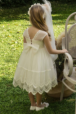 Baby Bloom Off-White Set de Haine de Botez cu Accesorii pentru păr & Rochie 2buc