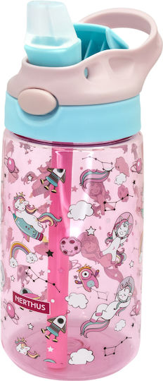 Nerthus Unicorns Kinderflasche Einhorn Kunststoff mit Strohhalm Rosa 350ml