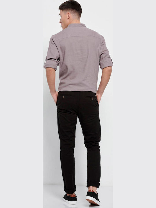 FBM007-00102 Trousers Chino Elastic in Straight Line Black