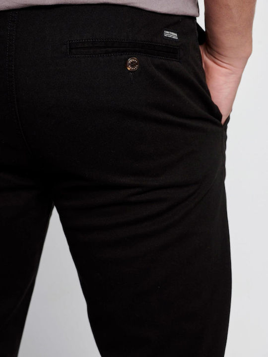 FBM007-00102 Trousers Chino Elastic in Straight Line Black