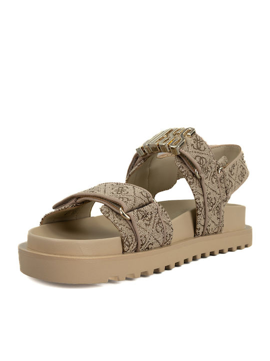 Women's Flat Sandals with Strap in Beige Color