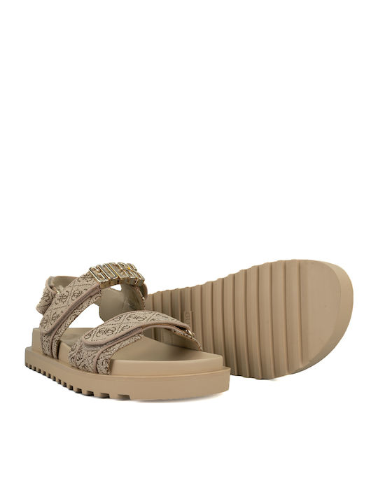 Women's Flat Sandals with Strap in Beige Color