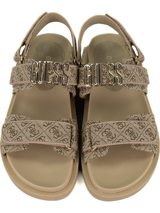 Women's Flat Sandals with Strap in Beige Color