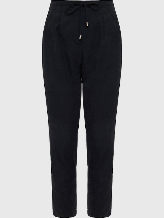 FBL007-10602 Damen Hoch tailliert Stoff Capri Hose Schwarz