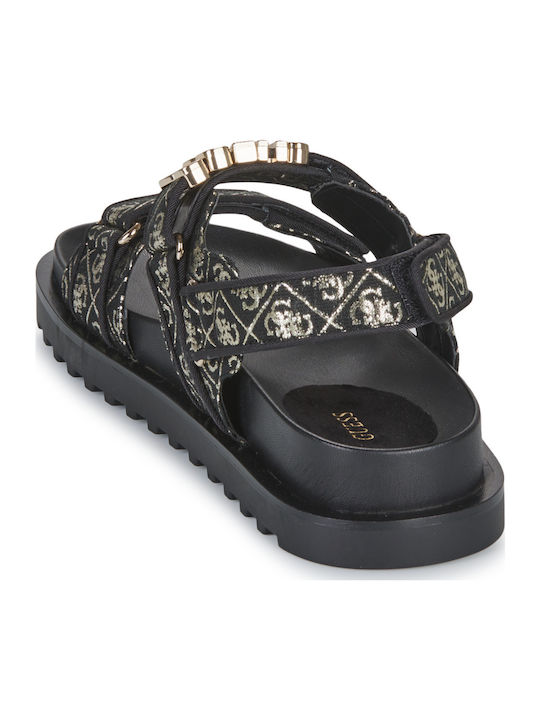 Flache Sandalen für Damen mit Riemen in Schwarz Farbe