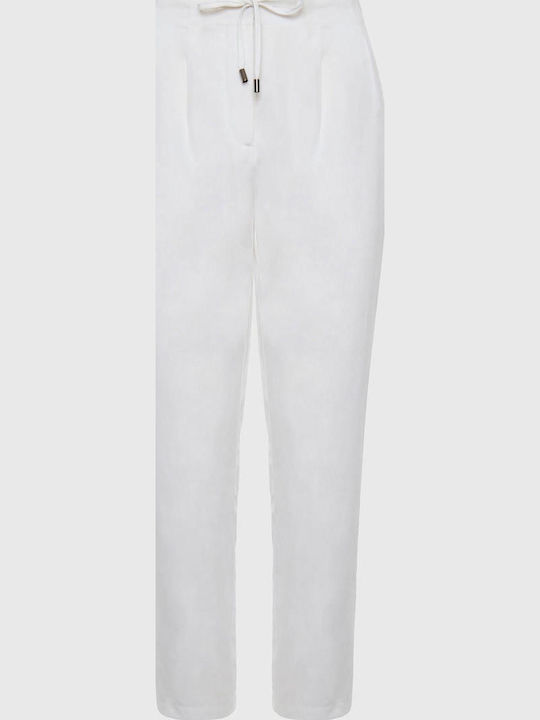 FBL007-10602 Damen Hoch tailliert Stoff Capri Hose Optic White