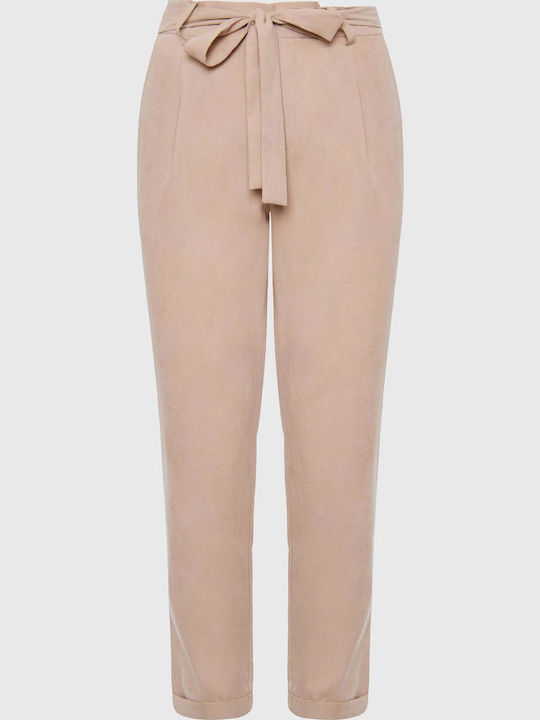 FBL007-10502 Women's High-waisted Fabric Capri Trousers Oat Milk