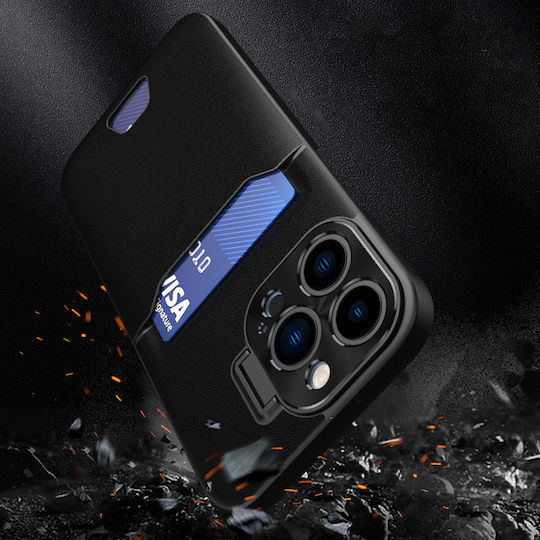 Hurtel Stand Case Umschlag Rückseite Synthetisches Leder mit Kartenhalter Schwarz (iPhone 14 Pro)