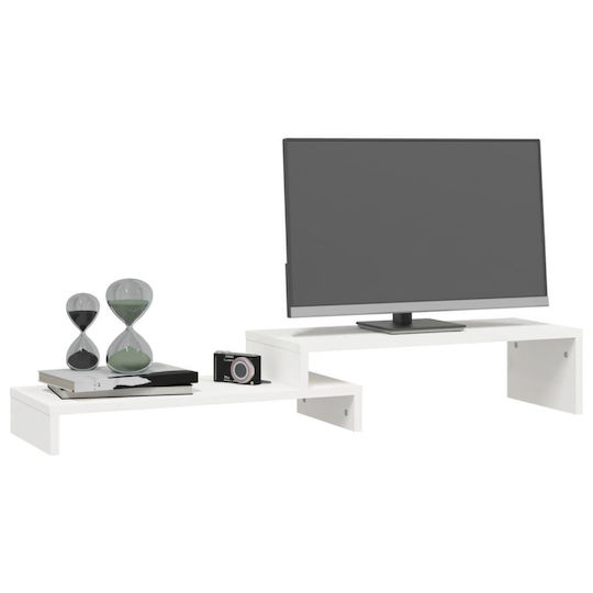 vidaXL Tabletop Suport Monitor 52-101x22x14cm from Solid Pine Wood Alb (814015)