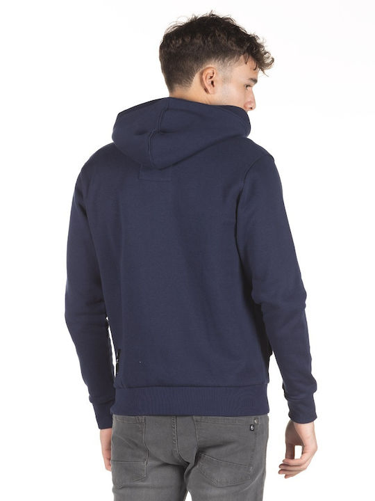 District75 Herren Sweatshirt Jacke mit Kapuze und Taschen Blau