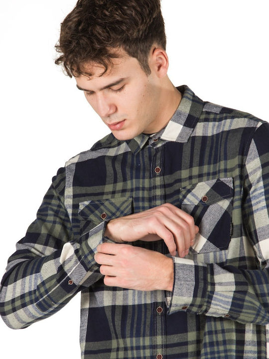 Long-sleeved Flannel Shirt Checked Blue