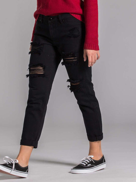 Nemesis II Damenjeans mit Rissen in Entspannter Passform Schwarz