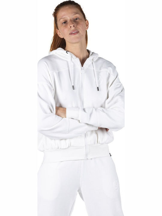 Damen Sweatshirtjacke Kapuzen Weiß