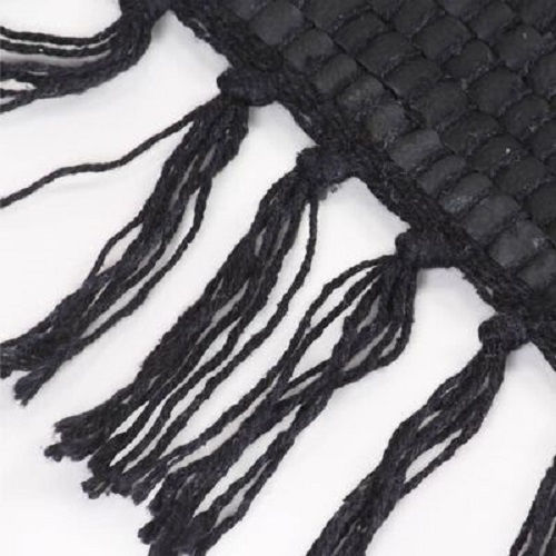 Sidirela Rug Fireplace Rectangular Leather with Fringes Unfired Black