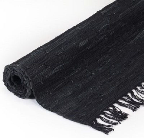 Sidirela Rug Fireplace Rectangular Leather with Fringes Unfired Black