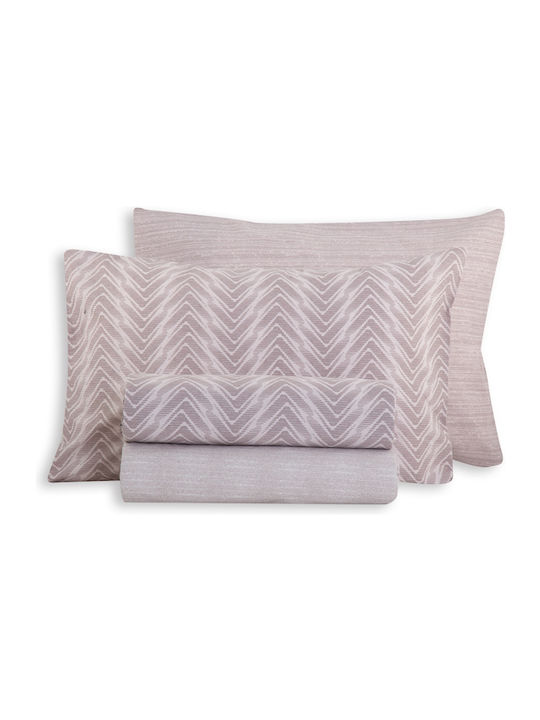 Nef-Nef Homeware Σετ Παπλωματοθήκη Βαμβακερή 230x240cm Υπέρδιπλη με 2 Μαξιλαροθήκες Visual Beige